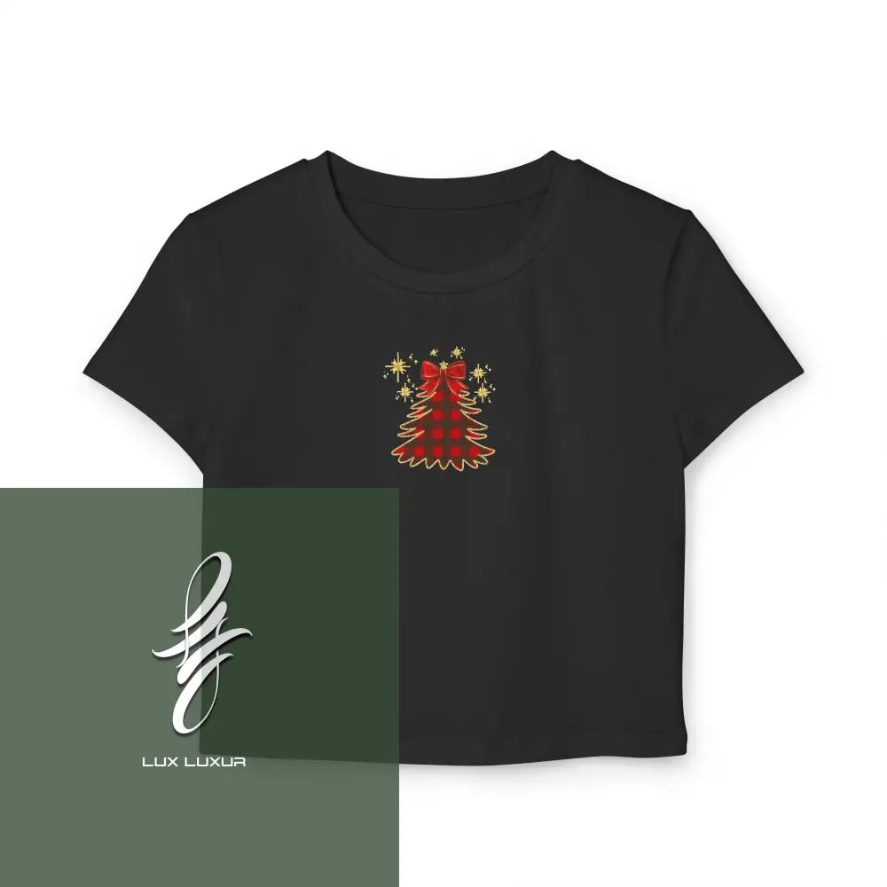 Little Red Christmas Tree Women’s Baby Tee M / Black T-Shirt