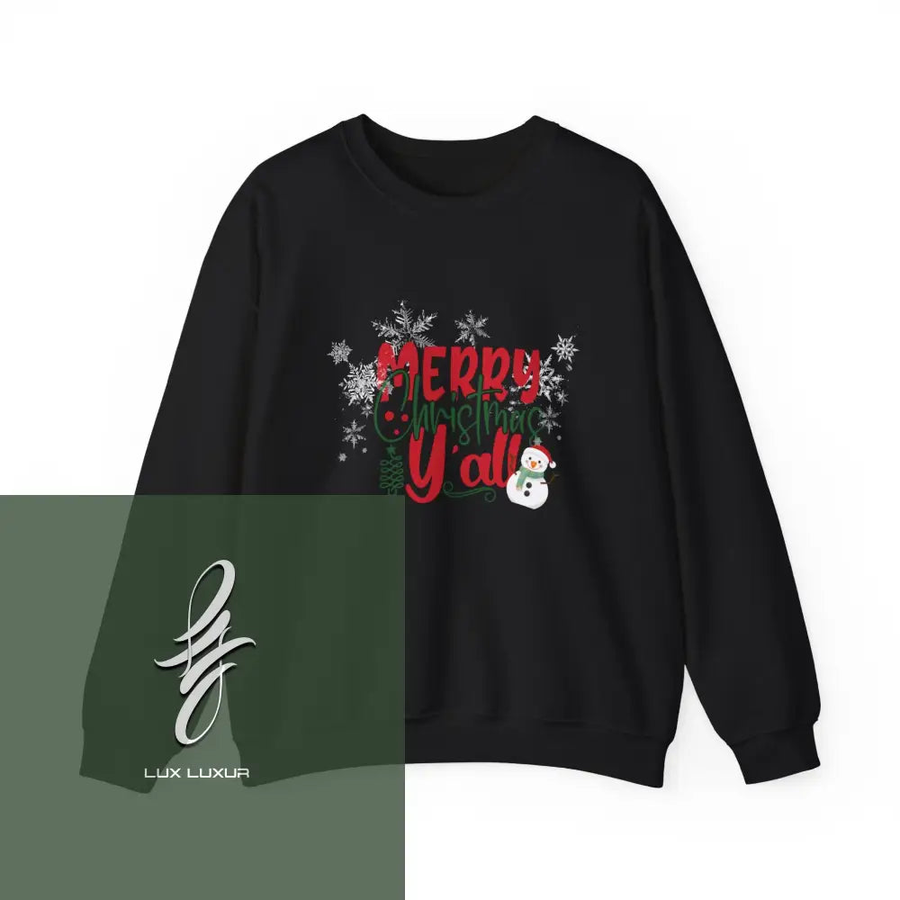 Merry Christmas Yall Crewneck Sweatshirt Black / S