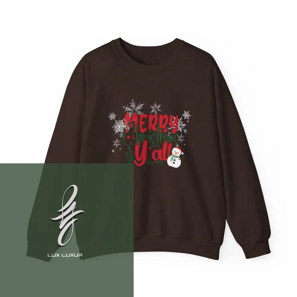 Merry Christmas Yall Crewneck Sweatshirt Dark Chocolate / S