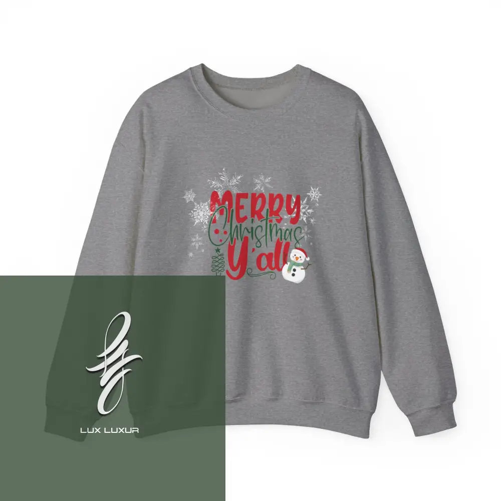 Merry Christmas Yall Crewneck Sweatshirt Graphite Heather / S