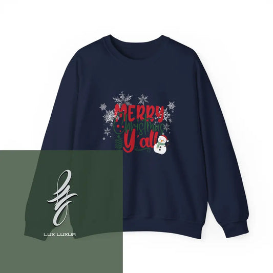 Merry Christmas Yall Crewneck Sweatshirt Navy / S