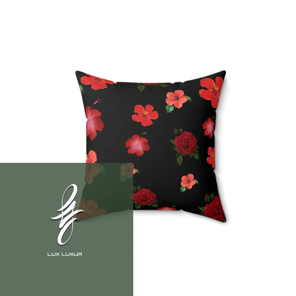 Red Flowers Spun Square Pillow 14’’ × Home Decor