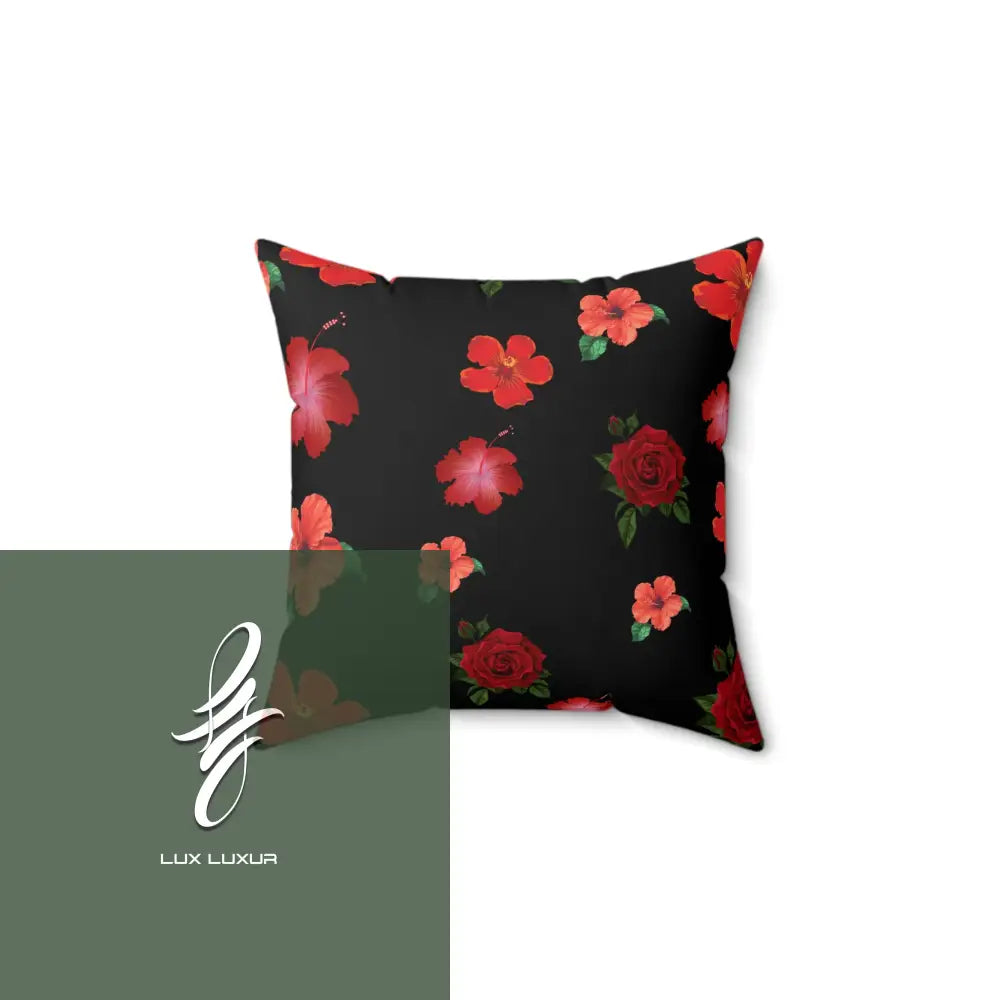 Red Flowers Spun Square Pillow Home Decor