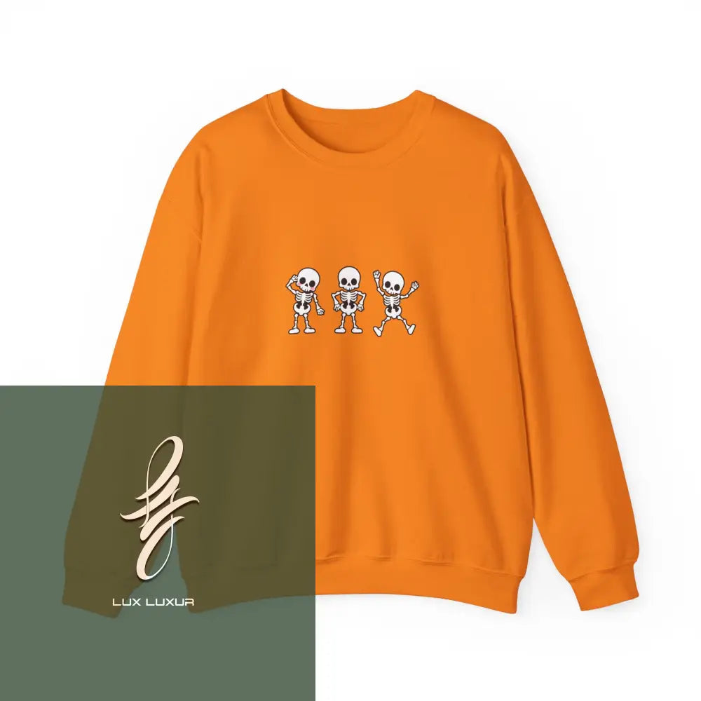 Skeletons Dancing Crewneck Sweatshirt Safety Orange / S